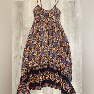 Floral Maxi Dress in Blue and Orange